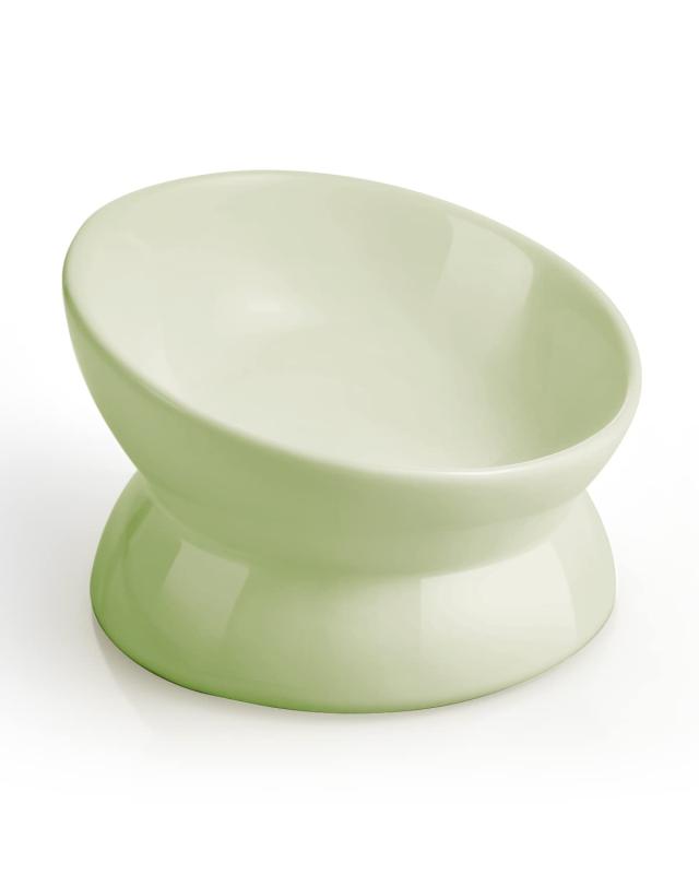 LoeJan 高さ付き猫用ボウル、150ml セラミック製高さ付き斜め口デザインウォーターボウル、小型犬・丸顔猫・子猫の吐き戻し防止と脊椎保護に配慮したペット用食器