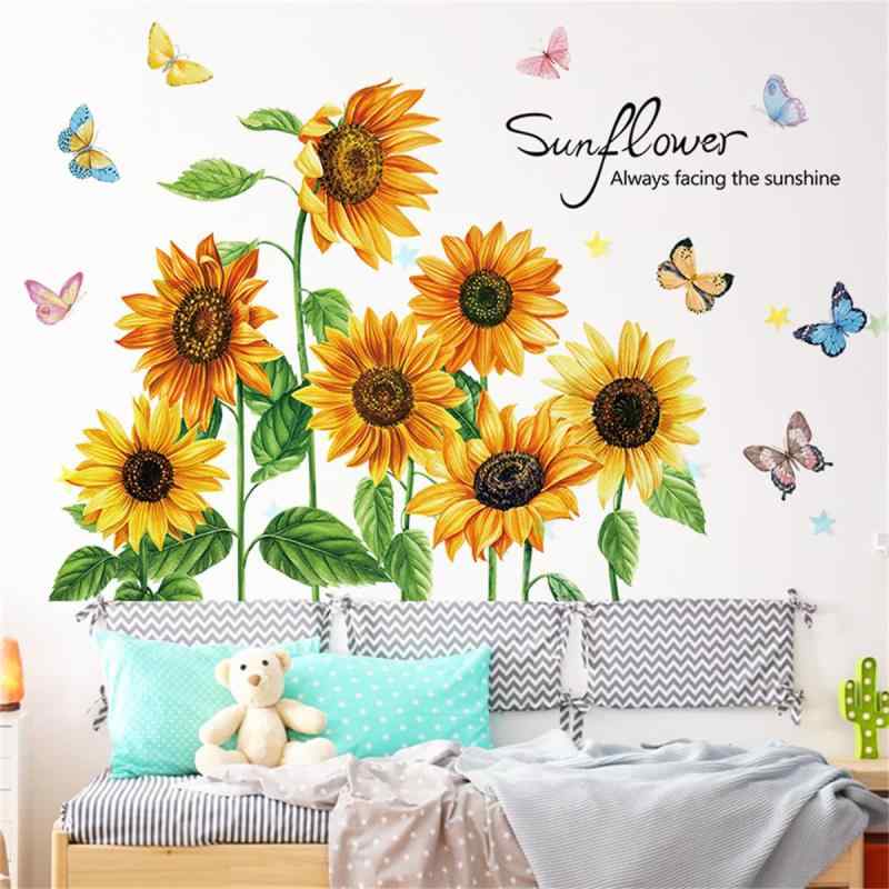 樂天商城 - Condessacity ウォールステッカー 花 ひまわり 植物 蝶 おしゃれ sunflower 防水 ステッカー ヒマワリ 壁紙シール はがせる ウォールペーパー 子供部屋 寝室 背景 壁 diy ウォールすてっかー wall stick