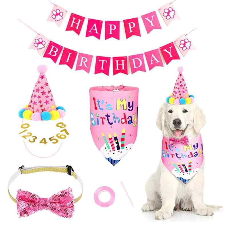 HOOWDAMY 犬 誕生日 帽子 ペット 誕生日 飾り付け 犬 猫 誕生日帽子 バンダナ バナー ペットグッズ おしゃれ 誕生日 記念日 パーティー飾り