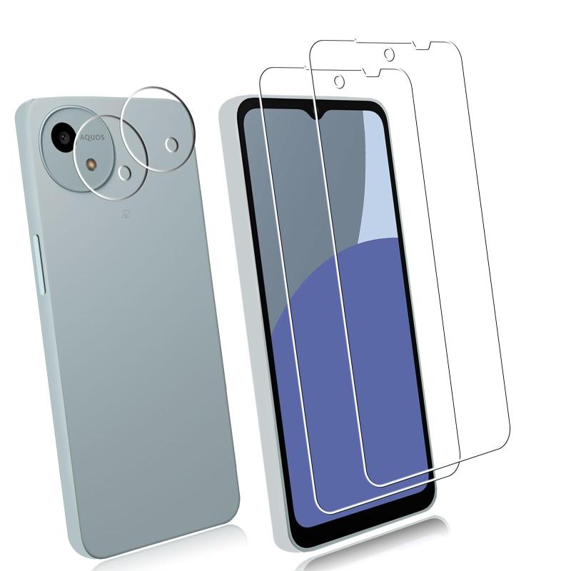 【2+2枚セット】 2枚 対応 AQUOS wish 5 SH-52F 専用の ガラスフィルム + 2枚 For AQUOS Wish 5 カメラ保護フィルム 強化ガラス 超薄型 液晶保護フィルム FOR Wish5 専用の 日本旭硝子素材AGC 高透過