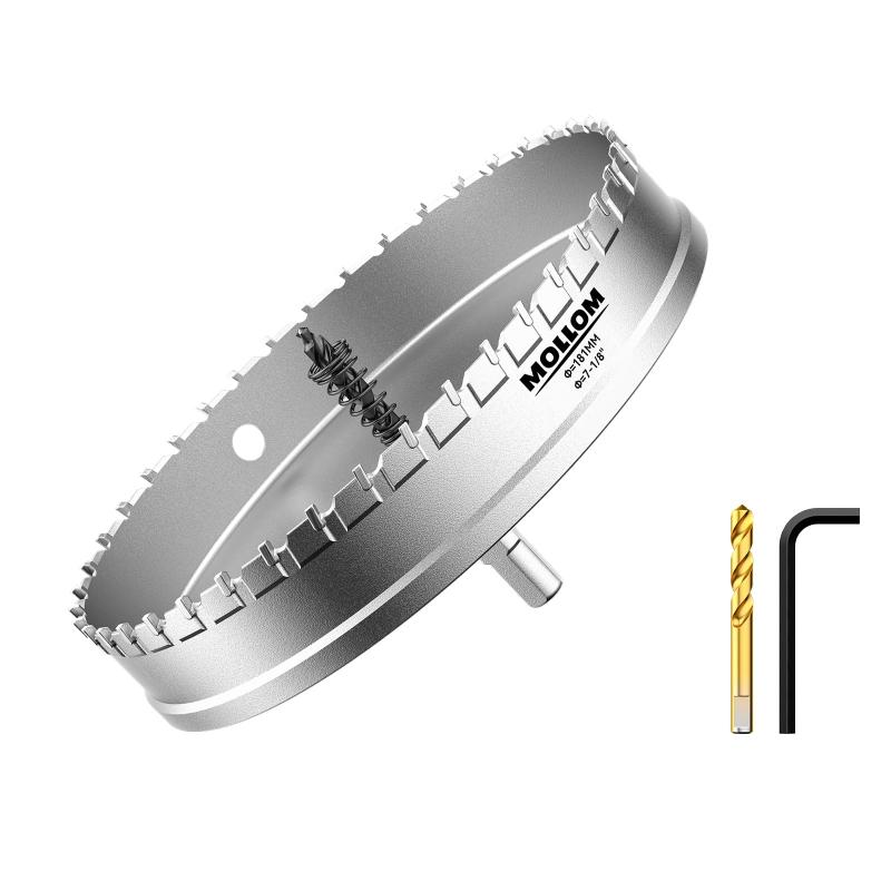 Rakuten - Mollom (7-1/8インチ | 181mm) 高耐久超硬ホールソー、パイロットドリルビット2個、ホールカッターはステンレス鋼、軟鋼、鉄、銅、真鍮、プラスチックをカットします