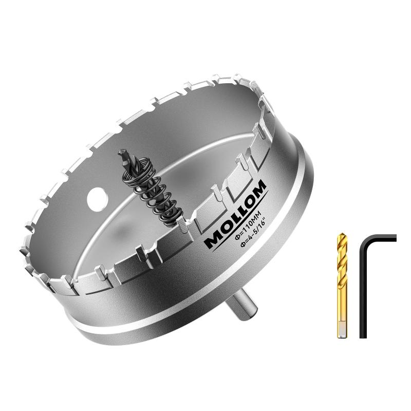Rakuten - Mollom (4-5/16インチ| 110mm) 高耐久超硬ホールソー、パイロットドリルビット2個、ホールカッターはステンレス鋼、軟鋼、鉄、銅、真鍮、プラスチックをカットします