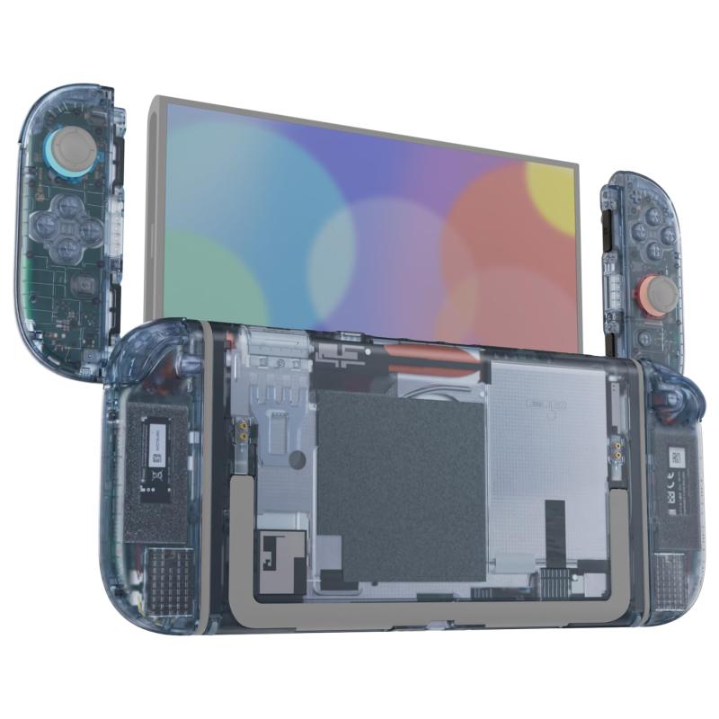 eXtremeRate Nintendo Switch 2対応用DIY交換シェルボタン、Switch 2 &amp; Joycon 2対応カスタムフルセット 背面プレート コントローラーハウジングボタン付き デラックス版-クリア系【クリアグレイシャ