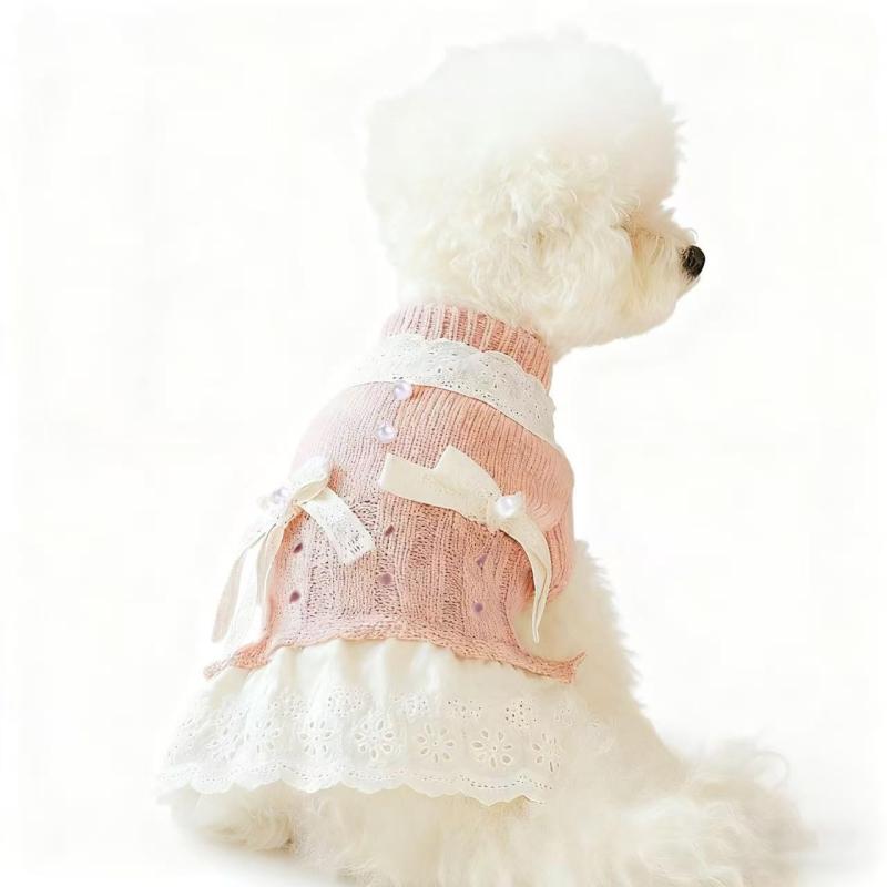 YOASONEK ペット服 かわいい ドレス 犬服 ワンピース 秋冬 スカート 犬猫用 ニット セーター オシャレ 可愛い 防寒 お姫様 犬洋服 お散歩お出かけ 猫服 小型犬 中型犬 ドッグウェア 記念撮影 誕