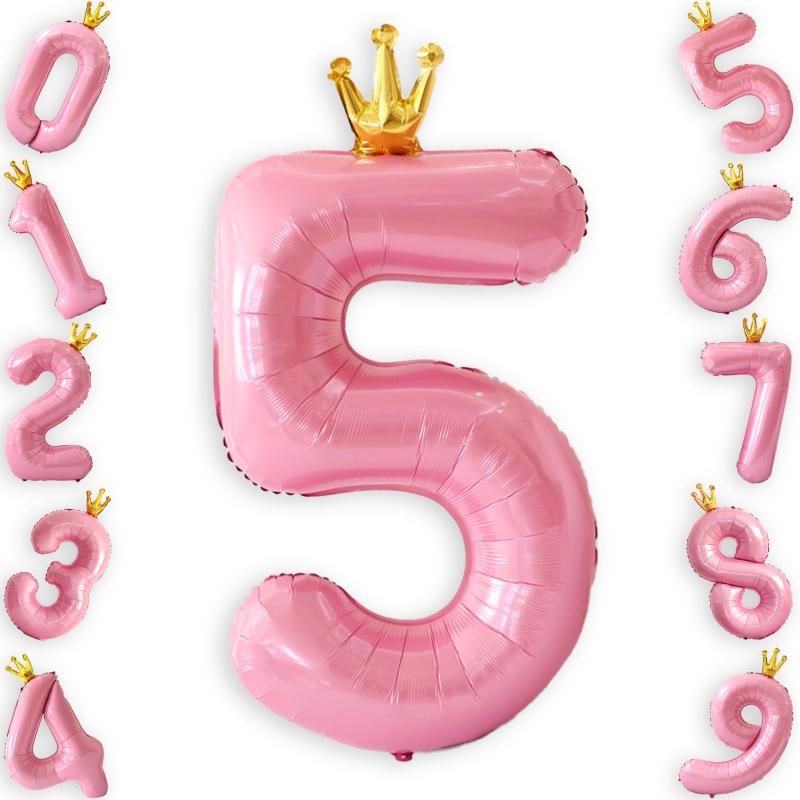 40インチ 誕生日 バルーン 数字 5 ピンク 風船 大きい 誕生日 飾り付け バルーン ガーラン 王冠付き ハッピーバースデー 記念日 birthday パーティー 飾り Ptyceler