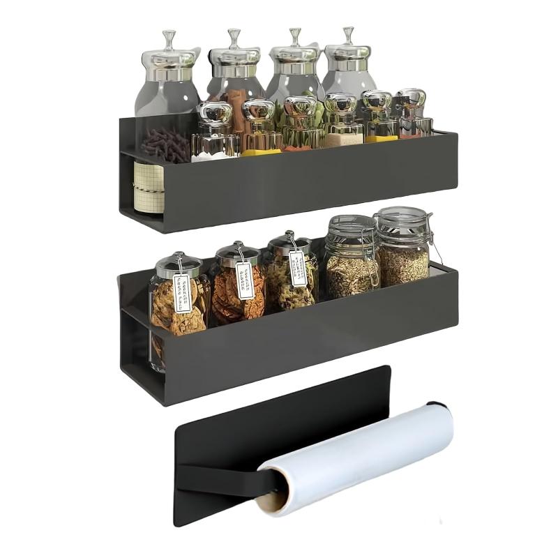 NAYIV マグネット 調味料ラック 冷蔵庫側収納 ブラックカーボンスチール 耐荷重10.8kg ワイド奥行デザイン ポータブル 取り外し可能 さびにくい キッチン ベッドルーム バスルーム収納 スパイ