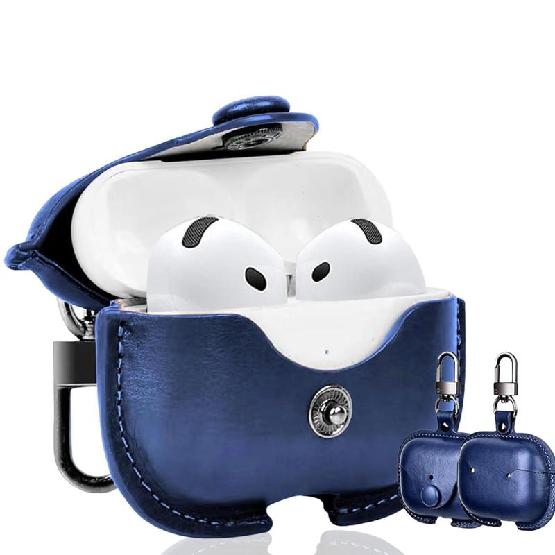 UIUIKA For Airpods 3用 ケース エアーポッズプロ3 ケース本革 PU革 Airpods 3 レザーケース カバー 落下防止 耐衝撃 LEDライト可視 持ち運びに便利(ブルー)