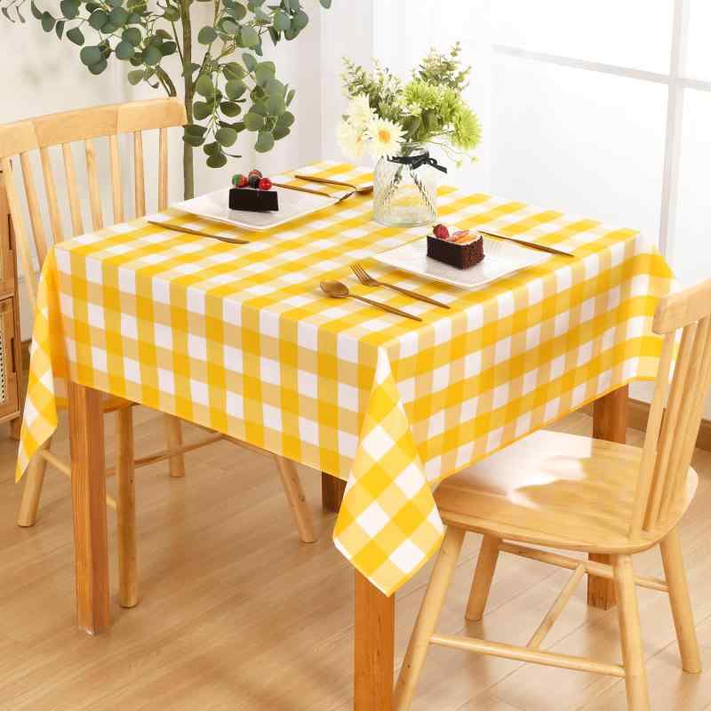 DWCN テーブルクロス ギンガムチェック 撥水加工 汚れ防止 テーブルカバー ポリエステル製 耐熱 丸洗い 洗濯機可 ダイニングテーブル用