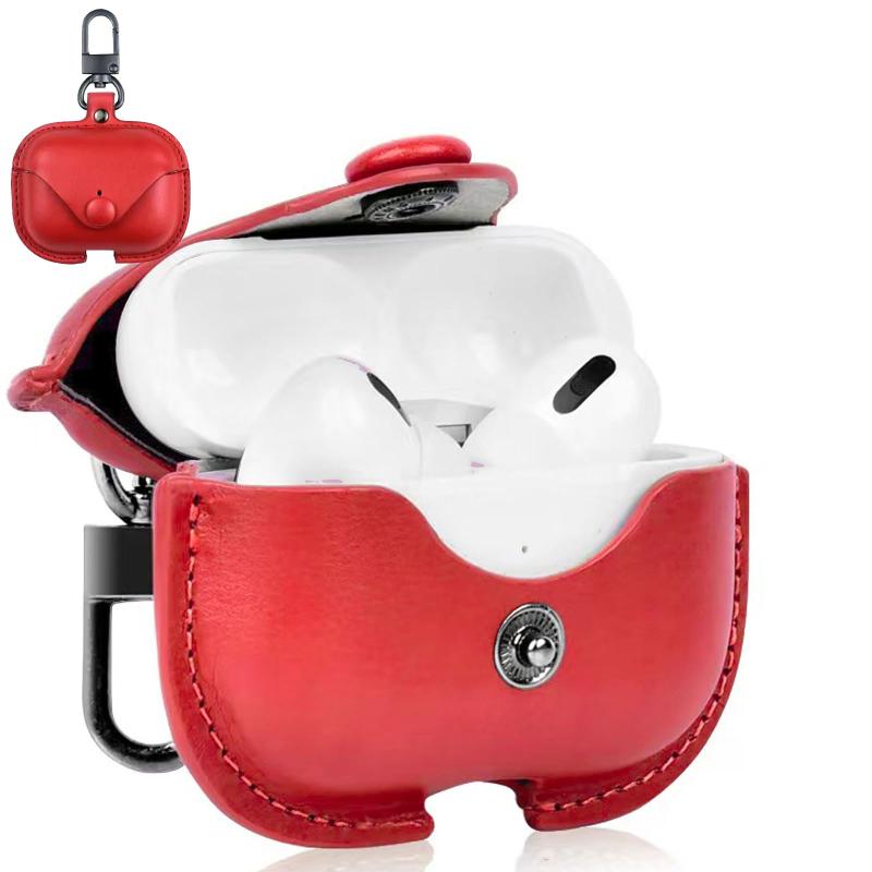UIUIKA For AirPods Pro 3 用 ケース(2025年9月発売専用)エアーポッズプロ3 ケース本革 PU革 レザー 落下防止 耐衝撃 LEDライト可視 持ち運びに便利(レッド)