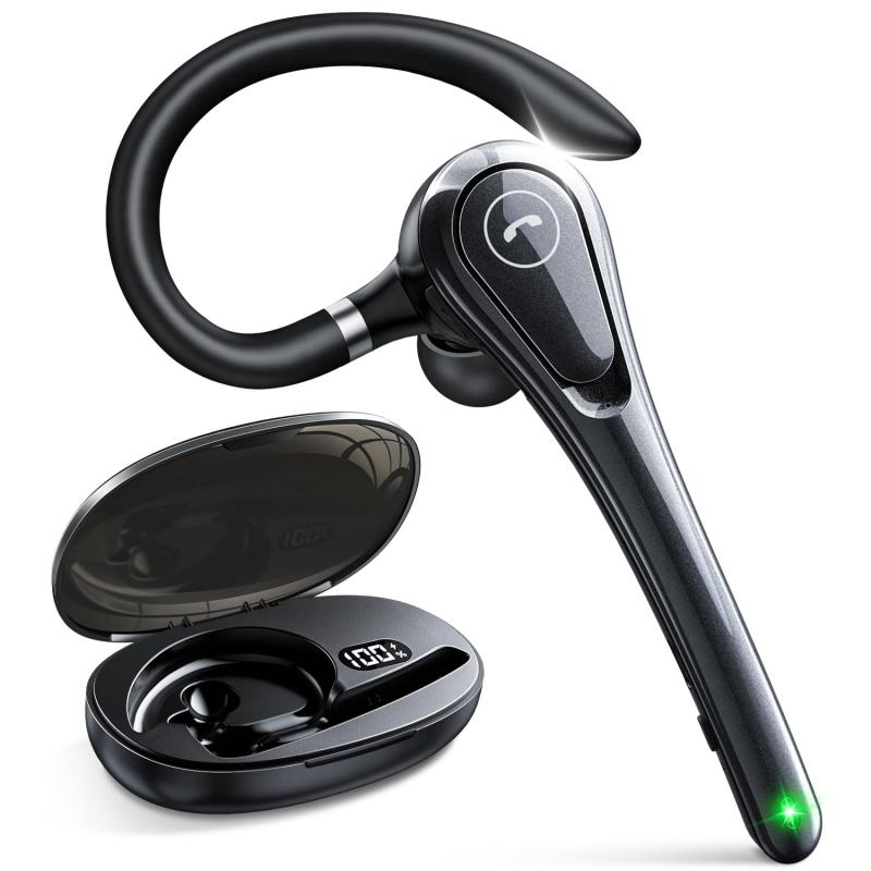 【業界新定番Bluetooth6.0 EDR】ヘッドセット bluetooth 片耳 Bluetooth ヘッドセット イヤホン片耳 耳掛け式 最大100時間連続使用 充電ケース付き LEDバッテリー残量ディスプレイ 左右耳兼用 ハンズ