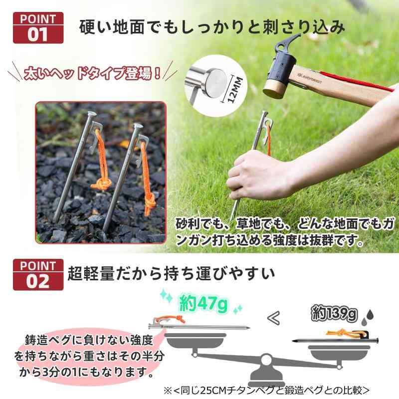 ペグ チタン製 AVOFOREST チタンペグ 太いヘッド 20cm 25cm 30cm 2本/6本/8本/16本...