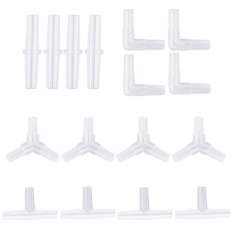 HOOWDAMY エアーチューブコネクター 16個セット ホワイト L型 I型 Y型 T型 4種類 分岐や延長用 継手 水管継手 水族館エアチューブ分岐 水族館エアーバルブ 水槽エアバルブ 水族館エアラインコネ
