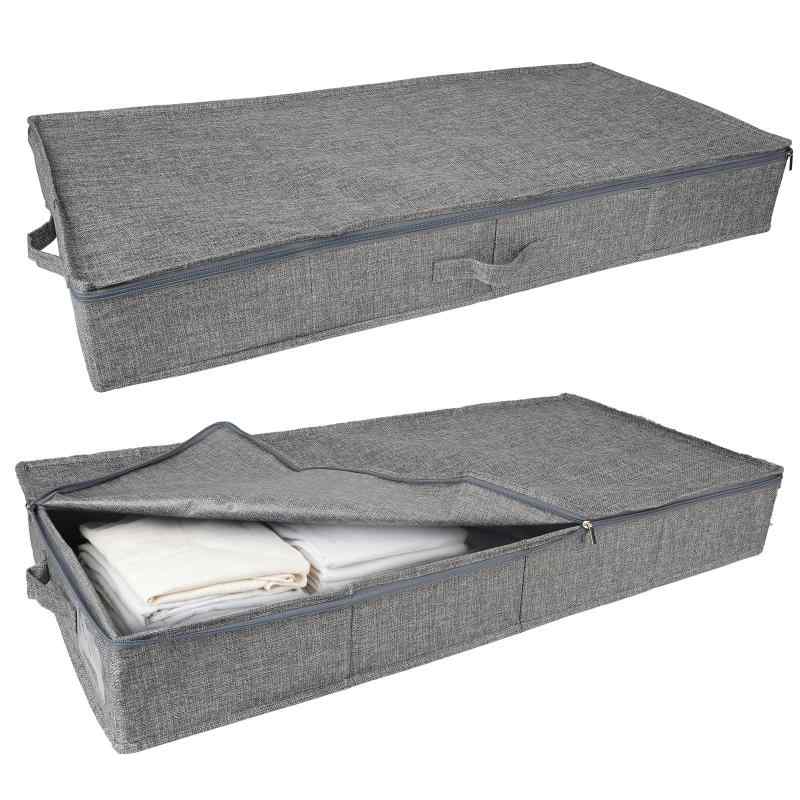 Rakuten - プレミアム リネン 収納ボックス, グレー, ベッド下収納, ジッパー付き, 85x40x12cm, 折りたたみ可能, 衣類・寝具用