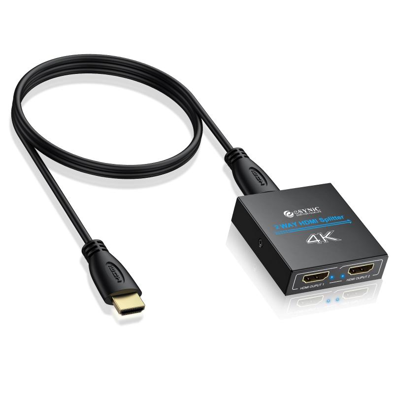 eSynic HDMI 分配器 1入力2出力 4Kx2K@30HZ HDMIスプリッター 2画面同時出力 信号伝送安定性 デュアルモニター HDCP 1.4 Hdcp バイパススプリッター メタルケース 2ウェイ出力 Fire Stick PS4/Fir