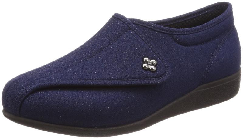 [快歩主義] 介護シューズ 軽量 転倒予防 リハビリ 幅広3E KHS L011 レディース ネイビーラメ 23.0 cm 3E