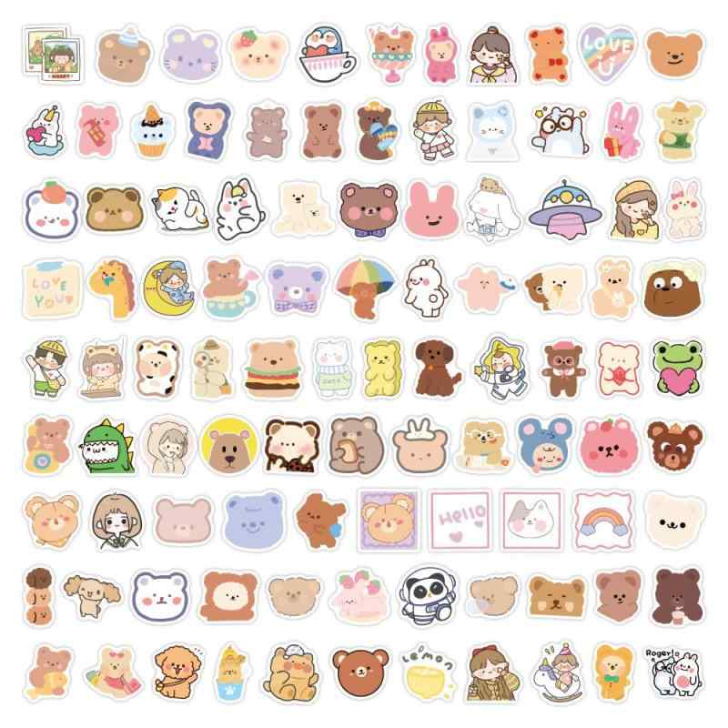 ステッカーセット 100枚 かわいいインスタスタイルクマ 防水ステッカーおしゃれ オシャレDIY ステッカー スーツケース、スノーボード、パソコン、携帯ノート、バイク、車、ギター ヘルメ