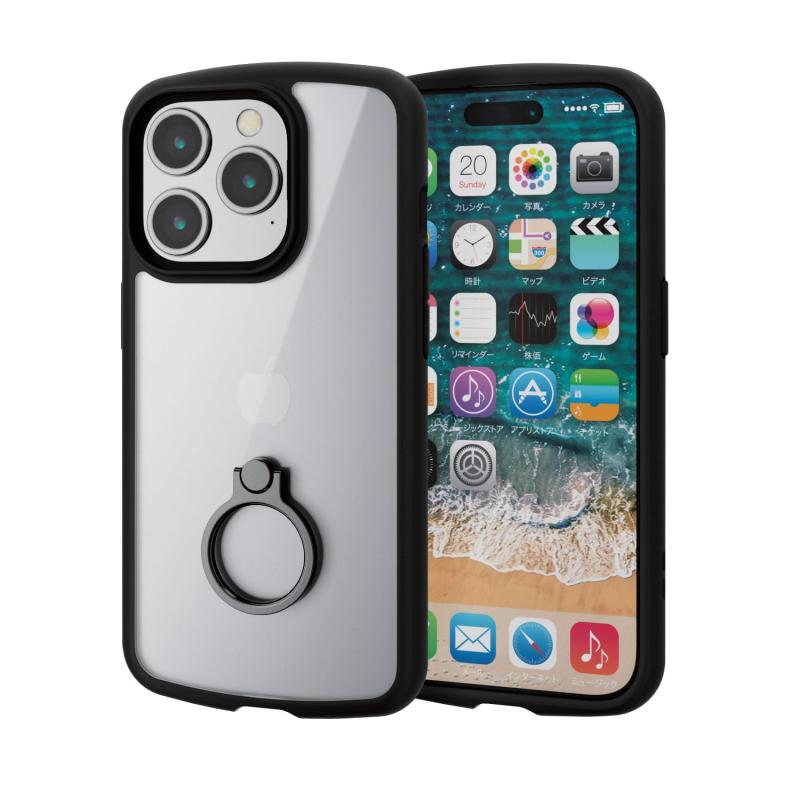 樂天商城 - エレコム iPhone15 Pro ケース TOUGH SLIM LITE リング付き 耐衝撃 衝撃吸収 薄型 軽量 ストラップシート付き ストラップホール付き ブラック PM-A23CTSLFCRBK
