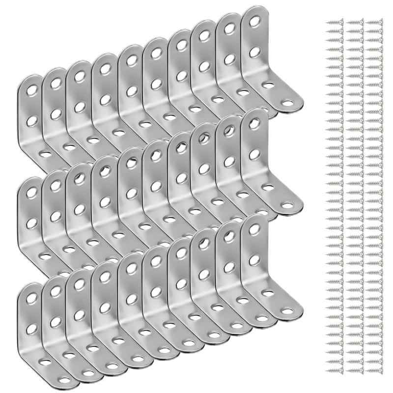 樂天商城 - NKAKTSU ステンレス製 L字金具 30個 セット アングルブラケット コーナーブレース 40×40×16mm ネジ付き 補強 接合 固定 本棚 家具 固定 棚受け用 耐震 転倒防止 DIY用