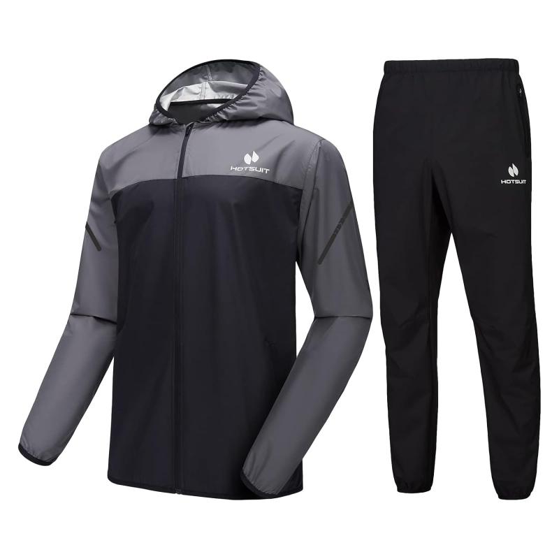 乐天商城 - [HOTSUIT] サウナスーツ 驚きの着心地 上下セット メンズ レディース ンカラー 減量用 脂肪燃焼 大量発汗 防臭抗菌 洗濯可 ランニング トレーニングウェア スポーツウェア 防水[グレー(メンズ)