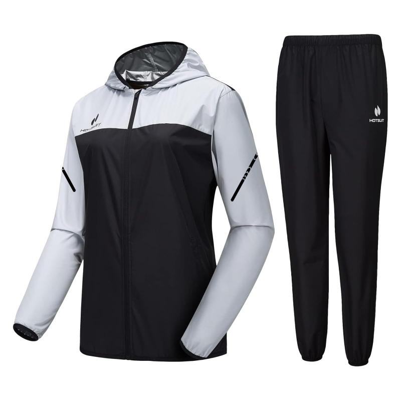 [HOTSUIT] サウナスーツ 驚きの着心地 上下セット メンズ レディース ンカラー 減量用 脂肪燃焼 大量発汗 防臭抗菌 洗濯可 ランニング トレーニングウェア スポーツウェア 防水[ホワイト(レデ「スタイリッシュなツートンカラーで、モチベーションをアップ」効率的な発汗機能はそのままに、洗練されたツートン（拼接）カラーデザインを採用。従来の単色デザインとは一線を画す、よりスポーティでファッショナブルな見た目は、トレーニングに向かうあなたの気持ちを高め、ジムや街中でも自信をもって着こなせます。機能性とスタイルを同時に追求する方へ。「効率的な発汗で、トレーニングの質を革新」独自開発の「Heat REG V3.0」素材が、腹部や背中など主要部位を集中的に温め、体温を効率的にキープ。カロリー消費と脂肪燃焼を促進する「大幅な発汗」をサポートし、短時間でのトレーニング効果向上を実現します。汗をかくことで基礎代謝が高まる、理想的なボディメイクを強力に後押しします。「全天候対応の高性能設計。集中を妨げない」表面は高品質な防風・防水ポリエステル素材を採用。突然の小雨や冷たい風から体を守り、トレーニングに集中できる環境を提供します。軽量でありながら耐撕裂性に優れ、ランニングやストレッチなどの多様な動きを全く妨げません。屋内のジムはもちろん、屋外でのランニングにも最適です。「清潔さの持続が、快適さの証」大量の発汗時でも気になるニオイを残さない、高度な抗菌防臭加工を施しています。汗を素早く吸収し、菌の繁殖を抑制するため、肌を清潔に保ち、長時間の着用や翌日へのニオイ移りも軽減。トレーニング後もサラッとした快適さが持続し、常に清潔な状態をキープします。「機能性を追求した、細部へのこだわり」スタイリッシュな外見は、通常のトレーニングウェアと変わらず日常にも溶け込みます。調整可能なフードで保温性を高め、フルオープンジップが発汗後のクールダウンと着脱を容易にします。両側に配置されたセキュアなジッパーポケットは、スマートフォンや鍵などの貴重品を運動中でも安全に収納。すべてのディテールが、実用的な価値を持っています。「あなたのアクティブな毎日を、彩るパートナー」HOTSUITのサウナスーツは、単なる「発汗ツール」を超えた存在です。通勤時の速歩きから、ジムでのハードなセッション、週末のアウトドアアクティビティまで、あらゆるシーンで、あなたの努力を静かに、そして力強く支える頼れる相棒です。軽量でコンパクト、お手入れも簡単。機能とデザインの両面で、あなたのアクティブな生活をより豊かに彩ります。