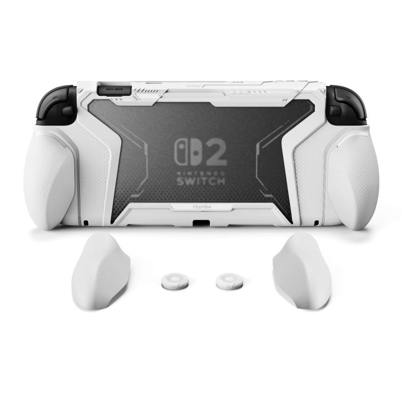 Rakuten - PlayVital BEYOND-GRIP Nintendo Switch 2（2025）対応 交換式グリップ付きTPU保護ケースカバー ドック対応 親指グリップキャップ付き 耐衝撃 人間工学デザイン【ホワイト】
