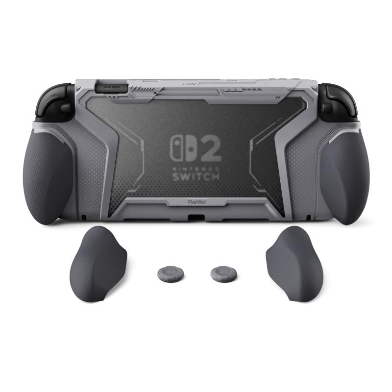PlayVital BEYOND-GRIP Nintendo Switch 2（2025）対応 交換式グリップ付きTPU保護ケースカバー ドック対応 親指グリップキャップ付き 耐衝撃 人間工学デザイン【グレー】