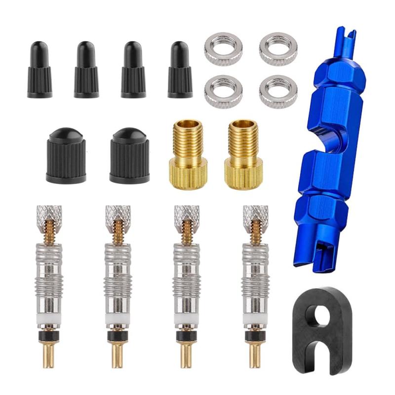 スーパーバルブ フレンチバルブ交換キット 18点セット コアツール 修理ツール メンテナンス工具 チューブレス交換コア取り外し 漏れ防止 自転車タイヤ適用 修理工具 多機能アクセサリー