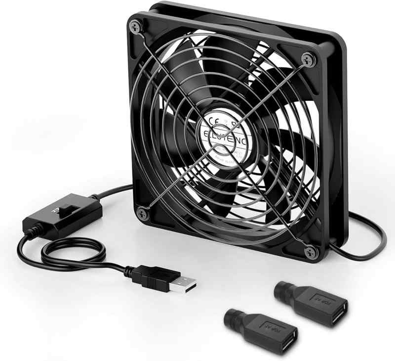 ELUTENG USB扇風機 12cm DCアダプター2個付き 3段階調節 1500RPM 5V 静音 7枚羽根 長寿命 卓上 PC ゲーム機 ルーター対応