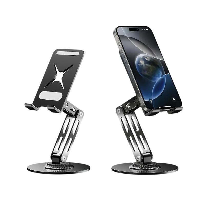 YEFONREALM スマホスタンド 卓上 360度回転 高さ調整 折り畳み可能 スマートフォンホルダー デスクスタンド iPhone 17/16/15/14/13/12/11/SE/Pro Max/Plus Huawei Android 対応 オフィス