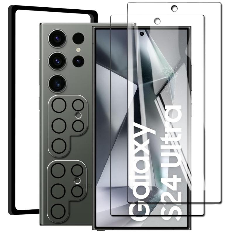 乐天商城 - Galaxy S24 Ultra 5G フィルム+ ギャラクシー s24 ultra カメラフィルム『ガイド枠付き』極薄タイプ 全面保護 旭硝子製素材 硬度9H 高透過率 高硬度 さらさら手触り 飛散防止 手触指紋防止 ギャラク