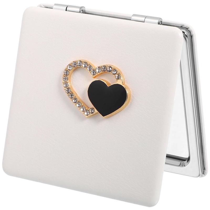 BESTOYARD 手鏡 双面 化粧鏡 金属 PU 北欧風 女優ミラー 折りたたみ可能 鏡 方形 コンパクト ハート ラ..