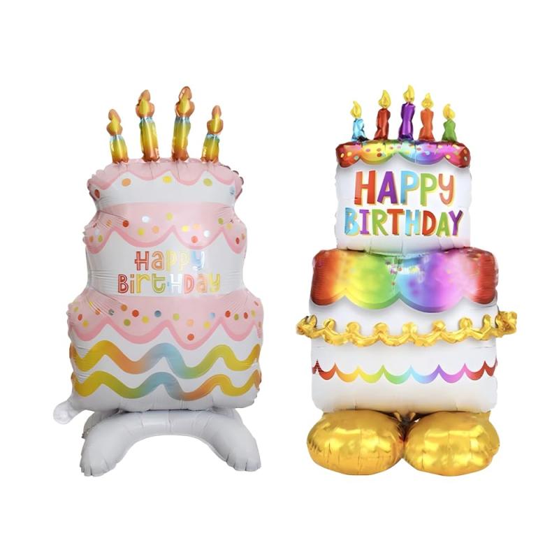 スタンディング バースデー バルーン 2個セット 特大 かわいい ケーキ型 アルミバルーン パーティーグ..