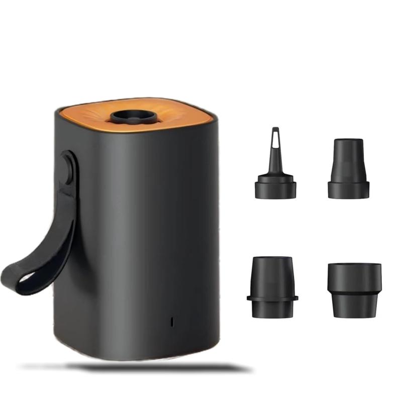 電動空気入れ ポータブル小型 最大5Kpa 高速充填 低騒音 USB充電式 4種ノズル付き SOS/LED懐中ライト ZYH 空気抜き機能 浮き輪/エアベット/真空袋対応（ブラック）