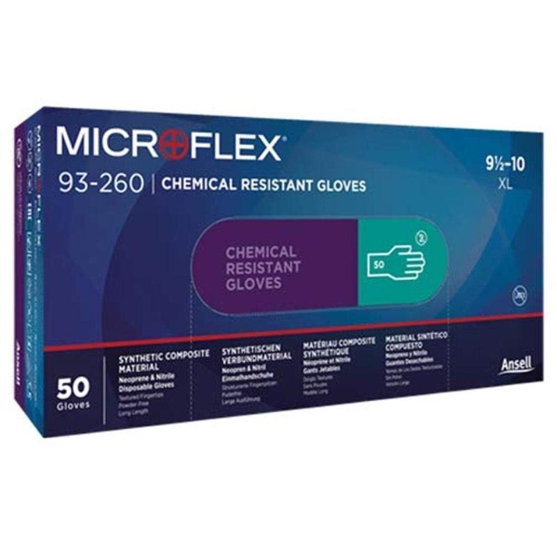Ansell 耐透過使い捨て手袋 MICROFLEX 93-260 Lサイズ 50枚入り ニトリル ネオプレン 厚さ0.20mm JIS適合 透過データ 化学防...