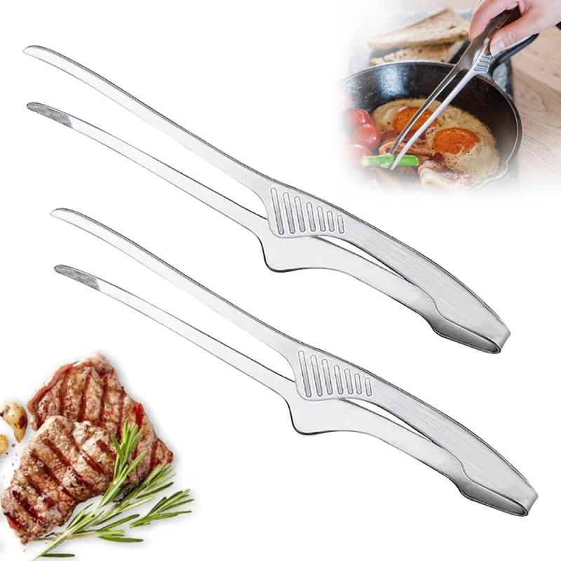 CYBRIDGE トング ステンレス 焼肉トング バーベキュー用 すべりどめせっけい 堅牢耐摩耗性 すべりどめせっけい 軽くて便利 キャンプ バーベキュー bbq 揚げ物 薬味 調理用 2本セット