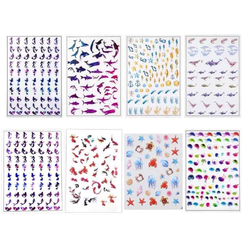 OLYCRAFT 8枚 レジン封入用 PVCフィルム イルカ 人魚 海 イラスト 粘着性なし フィルム付き レジン封入物 デコ素材 グラデーション アクセサリー パーツ 材料 手作り 手芸 DIY ハンドメイド 素材