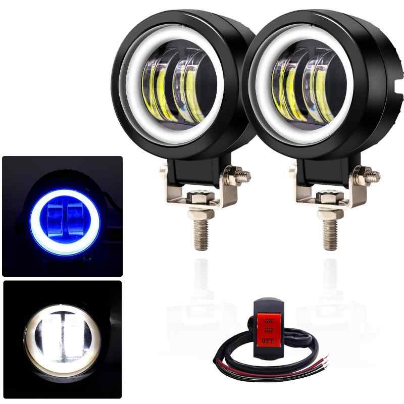 LED バイク ライト フォグランプ バイク用 黄と白 2色 20w 高輝度 防水防塵IP68 耐衝撃 3モードスイッチ 集光化 夜間照明 金属ブラケット付き -（2個） (青と白 - 2個)