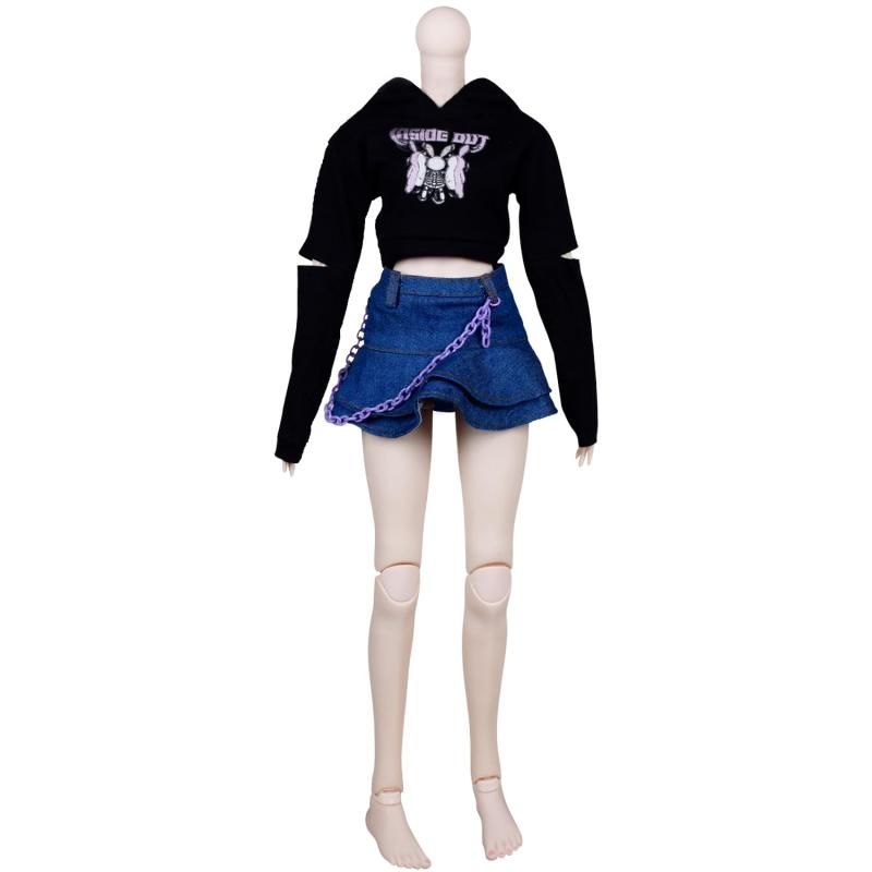 樂天商城 - EVA BJD 1/3 BJD Doll Clothes 1/3 BJD子供服 60 cmおしゃれドールセット22インチ-24インチ球形SD人形 黒の衛衣 デニムスカート