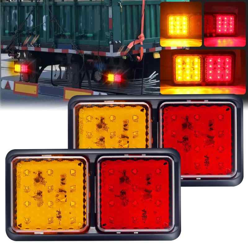 樂天商城 - Aoling LED 角型 トレーラー トラック用テールランプ24V バイカラー テールライト イエローレッド 小型ブレーキ ブレーキ ライト 2個入り