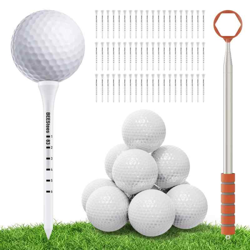 ゴルフボール 練習用 セット【初心者向け・すぐ練習できる】ゴルフボール 1ダース 12個入り ゴルフティー 60本（目盛付き・高さ調整可）伸縮式 ボールピッカー 標準サイズ PU素材 ゴルフ練🏞️【上達を加速させる充実の3点セット】ゴルフ上達に欠かせない「スイング練習用PUボール12個」「目盛り付きティー60本」「最長285cm伸縮式ボールピッカー」を厳選。室内での反復練習から、練習場やコースでの実戦準備まで、このセット一つで完結します。別々に揃える手間を省き、初心者の方でも届いたその日から効率よく練習をスタートできます。🏌️【室内でも安心高耐久PU練習ボール】打感にこだわった高品質PU素材を採用。本物のボールに近い弾道を再現しつつ、軽量で衝撃を吸収するため、自宅の壁や家具を傷つける心配がありません。夜間の室内練習でも打球音が響きにくく、ご近所を気にせずスイングの精度を高められます。12個セットなので、ボール拾いの頻度を減らして練習に集中できます。🎚️【高さ一定で安定したショットを実現】60本入りのゴルフティーには、1cm単位の目盛り付き。常に同じ高さでティーアップできるため、ショットのバラつきを抑え、理想のインパクトを体に覚えさせることができます。耐久性に優れたプラスチック素材を使用しており、折れにくく経済的。練習場でもコースでも、安定したパフォーマンスをサポートします。🧍‍♂️【高さ一定で安定したショットを実現】42–285cmまで伸縮可能で、腰を曲げずに楽にボールを回収できます。ボールにかぶせて軽く押すだけで簡単にキャッチ可能。低い場所や湿地、草むら、砂地でも使いやすく、高齢者や腰に負担をかけたくない方にも最適です。🎯【ギフトやコンペ景品にも最適】ご自身のスキルアップはもちろん、ゴルフを始めたばかりのご家族や友人へのプレゼント、ゴルフコンペの景品としても喜ばれる実用的なセットです。検品体制を強化し、万が一の初期不良にも日本人スタッフが迅速に対応いたします。コストパフォーマンスを重視する全てのゴルファーに自信を持っておすすめします。