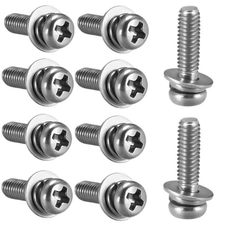 10本入り パンヘッド機械ネジ M3*16mm 十字穴付き ナベ頭小ネジ ステンレス製 平ワッシャーとスプリングワッシャー付き ファスナーボルト DIY工具 電子機器修理 家具組み立て用