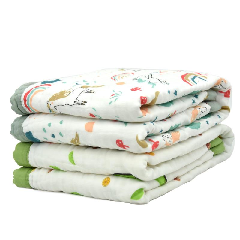 ベビーガーゼケット 6重ガーゼ (110X110) 2枚セット タオルケット 赤ちゃん バスタオル 100%綿毛布 保育園 お昼寝マット柔らかく 出産祝い ブランケット おくるみ アプリコット 多用 安全 ふわ