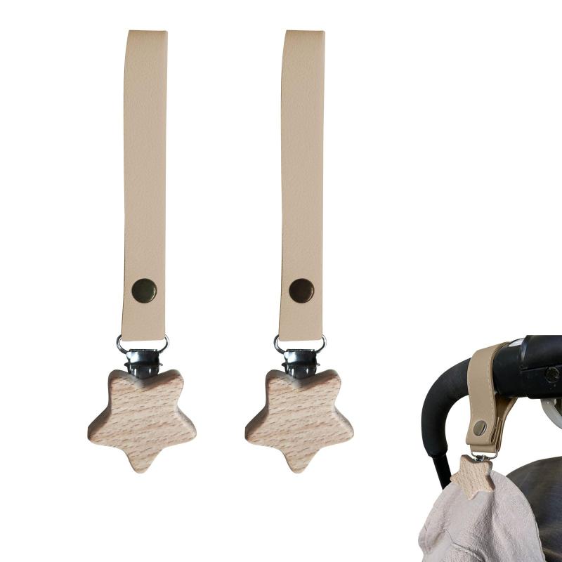 aninako ブランケットクリップ ベビーカー 2本セット ベビーカー クリップ PUレザー 革 落下防止 ベビーカー アクセサリー 木製 ベビーカー用ブランケット