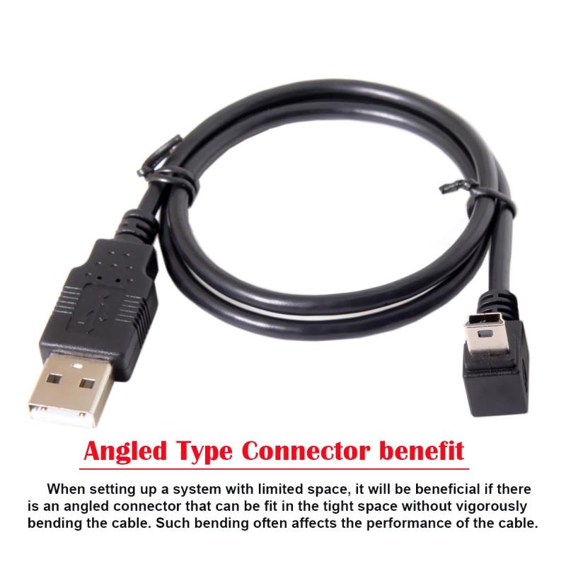 White marketのNFHK Mini USB B タイプ 5ピン オス ダウンアングル 90度からUSB 2.0 オス データケーブル 5メートル EMI フェライトコア 50cm, NF-U2-057-DN-0.5M｜アングル2