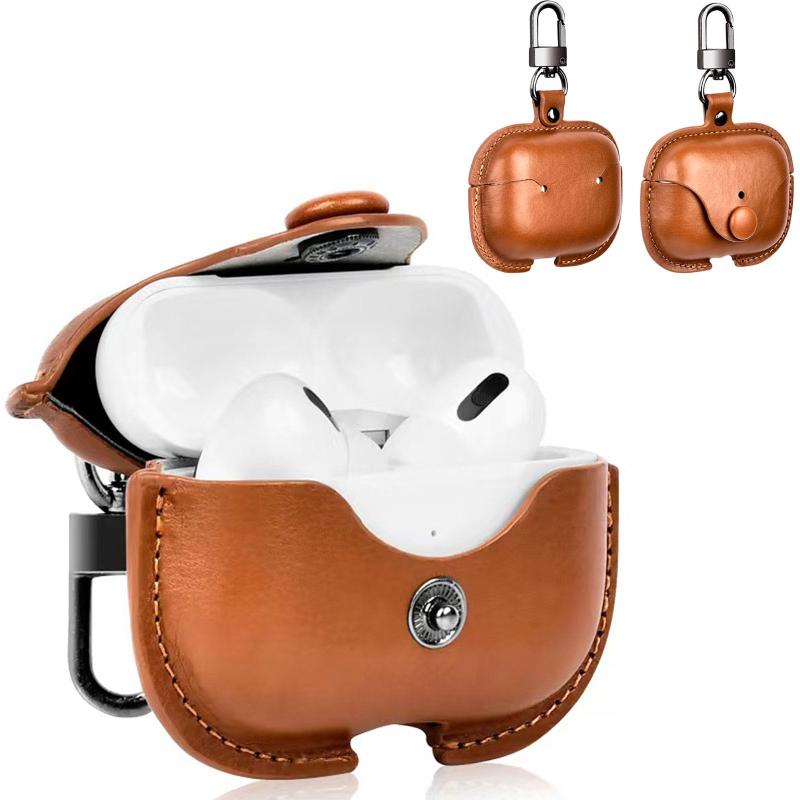 UIUIKA AirPods Pro 2 用 ケース(2023/2022)エアーポッズプロ2 ケース本革 PU革 AirPods Pro 2 レザーケース カバー 落下防止 耐衝撃 LEDライト可視 持ち運びに便利(ブラウン)