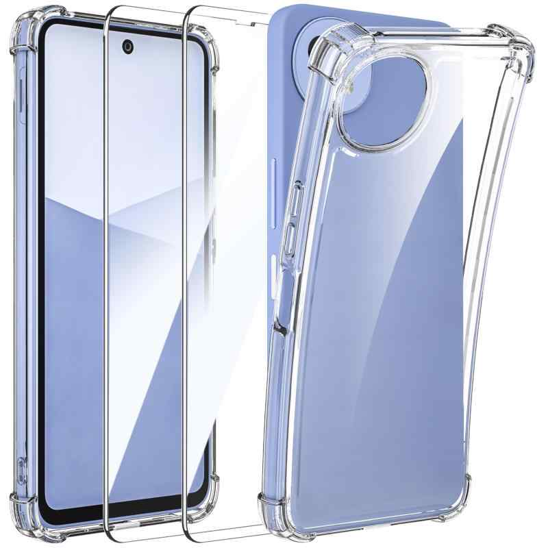 AQUOS wish5 ケース 耐衝撃 ガラスフィルム付き SH-52F カバー 全面保護 ストラップホール 米軍MIL規格 クリア wish5 保護フィルム2枚付き