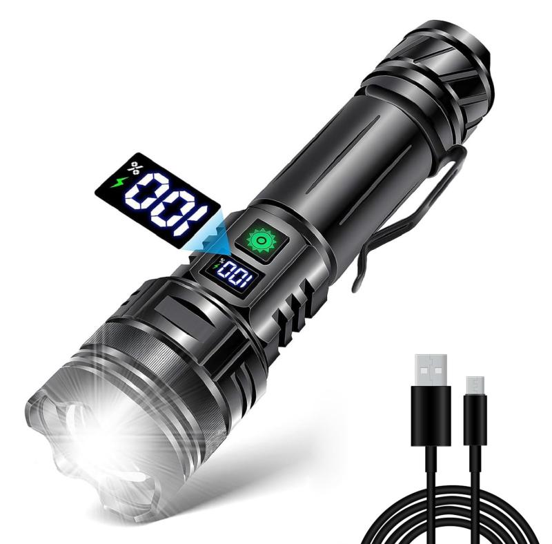 懐中 電灯 LED 超強力 超高輝度 30000ルーメン フラッシュライト Type-C充電式 懐中電灯 led強力 軍用 最強 ハンディライト 超遠距離照射ライト 電池式 ハンドライト flashlight 液晶電気量表示 明る