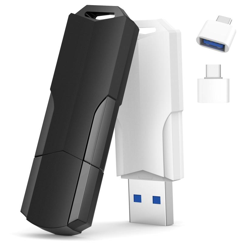 乐天商城 - 128GB USBメモリ2個セット Wooolken USB 3.0 サムドライブ USB C アダプタとストラップ付きデータストレージ用 USB フラッシュメモリティックメモリ