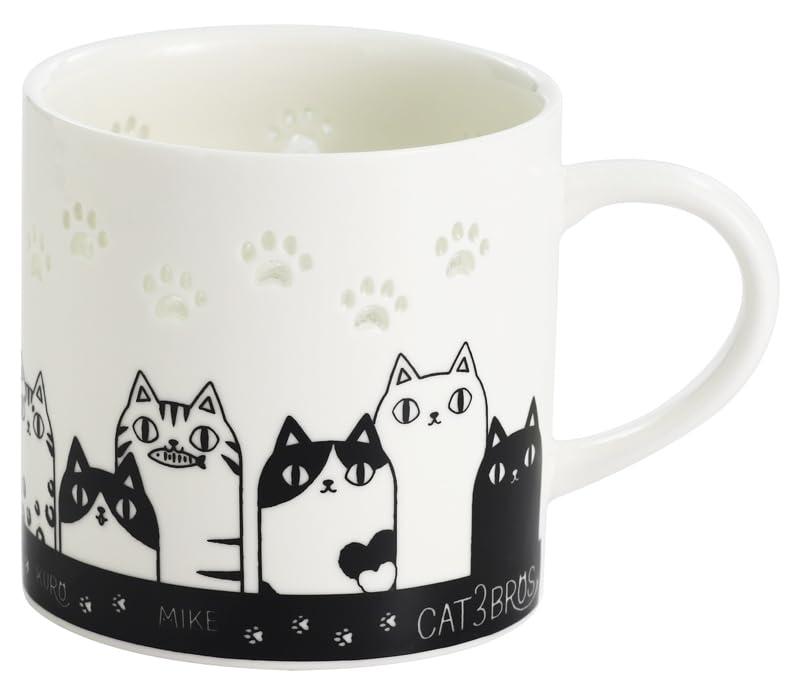 乐天商城 - セラミック藍 蛍彫り マグカップ 猫3兄弟 背伸び サイズ：約φ8.3 H8 23216