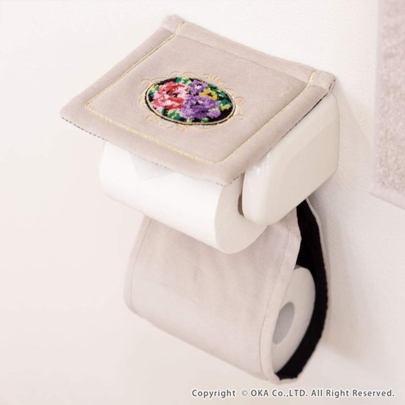 オカ(OKA) ペーパーホルダーカバー ベージュ スペア入れ付 シェニールロゼ (エレガント ゴージャス)